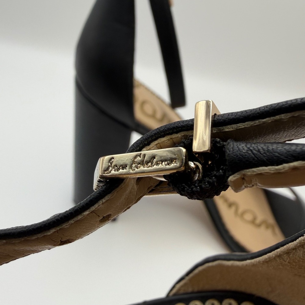 Sam Edelman Yaro Black Leather Ankle Strap Block Heel Sandals Womens 9 M - Picture 3 of 8